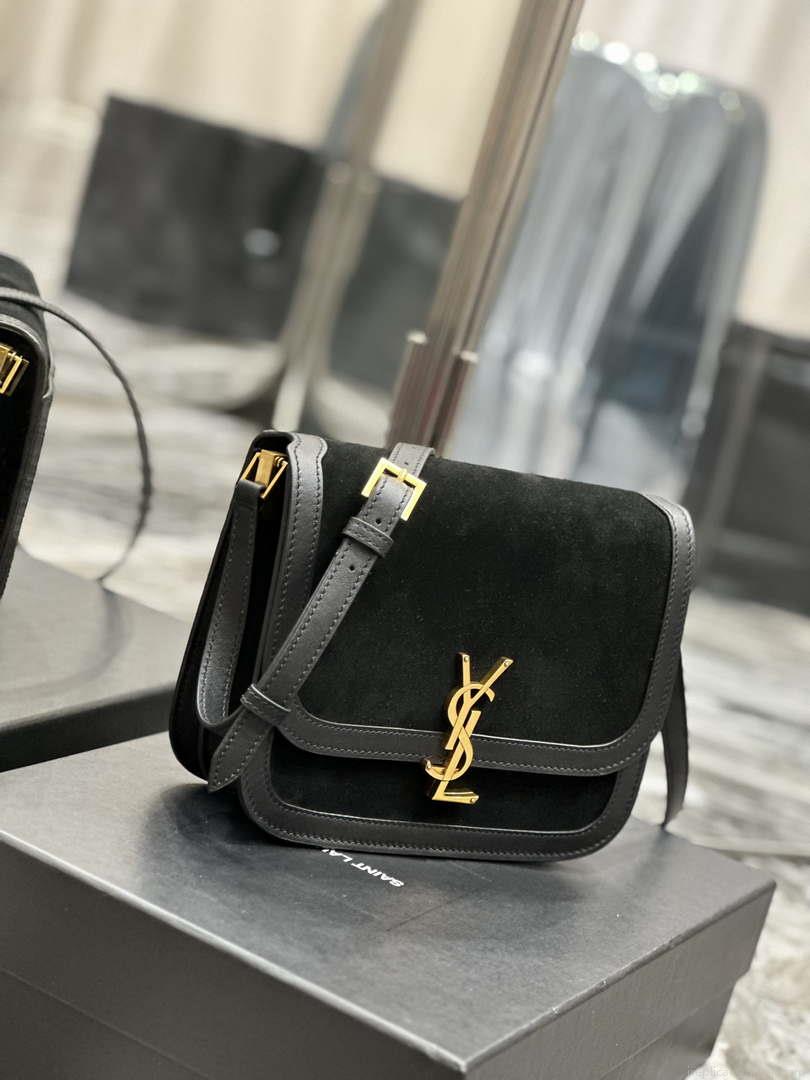 YSL 635025 Saint Laurent Solferino Medium Soft Satchel In Suede And Smooth Leather Black