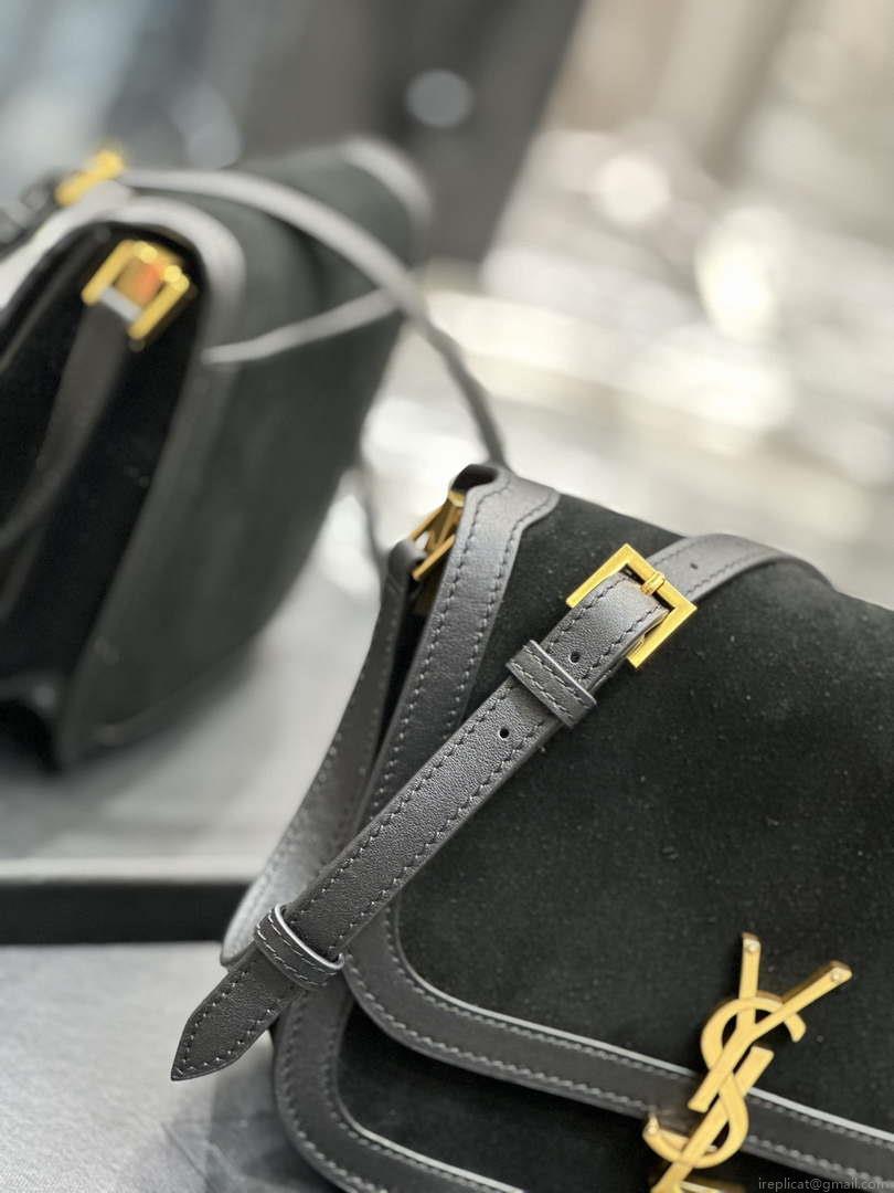 YSL 635025 Saint Laurent Solferino Medium Soft Satchel In Suede And Smooth Leather Black