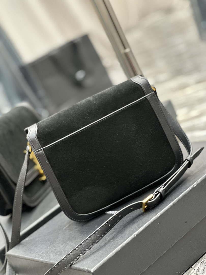 YSL 635025 Saint Laurent Solferino Medium Soft Satchel In Suede And Smooth Leather Black