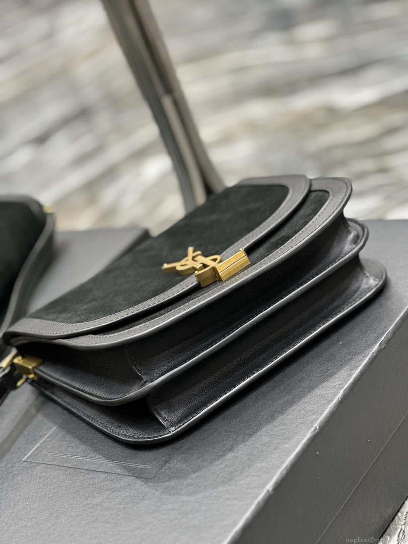 YSL 635025 Saint Laurent Solferino Medium Soft Satchel In Suede And Smooth Leather Black