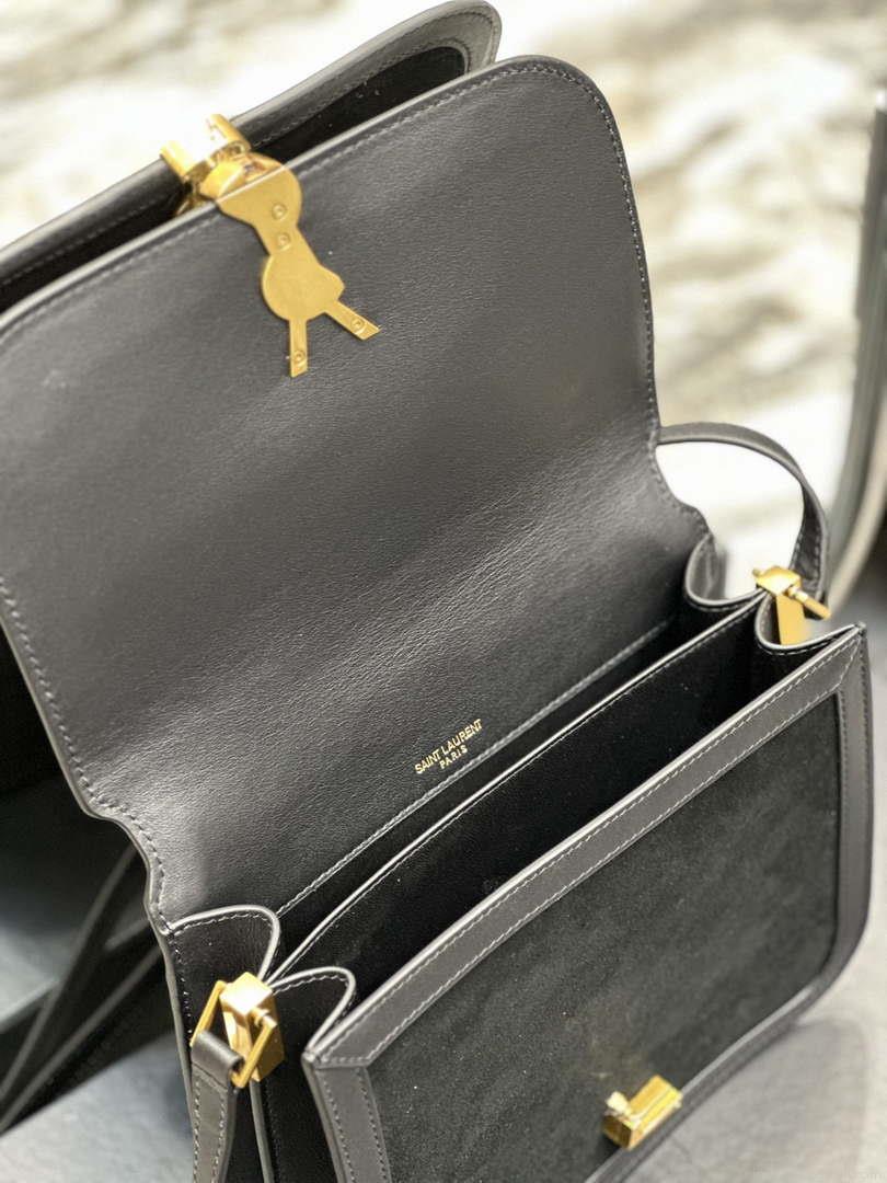 YSL 635025 Saint Laurent Solferino Medium Soft Satchel In Suede And Smooth Leather Black