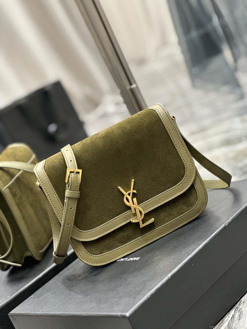 YSL 635025 Saint Laurent Solferino Medium Soft Satchel In Suede And Smooth Leather Green