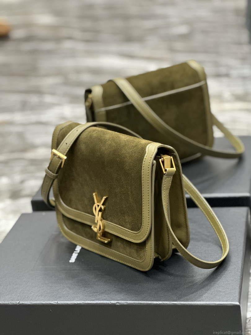 YSL 635025 Saint Laurent Solferino Medium Soft Satchel In Suede And Smooth Leather Green