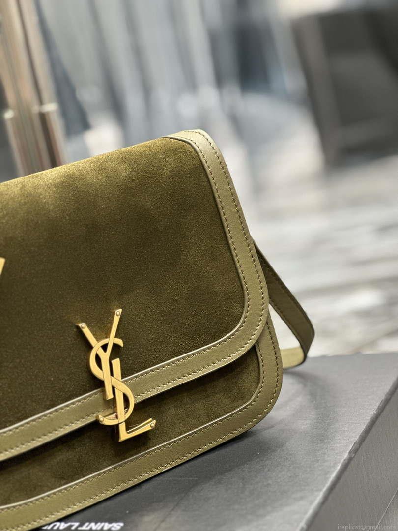 YSL 635025 Saint Laurent Solferino Medium Soft Satchel In Suede And Smooth Leather Green