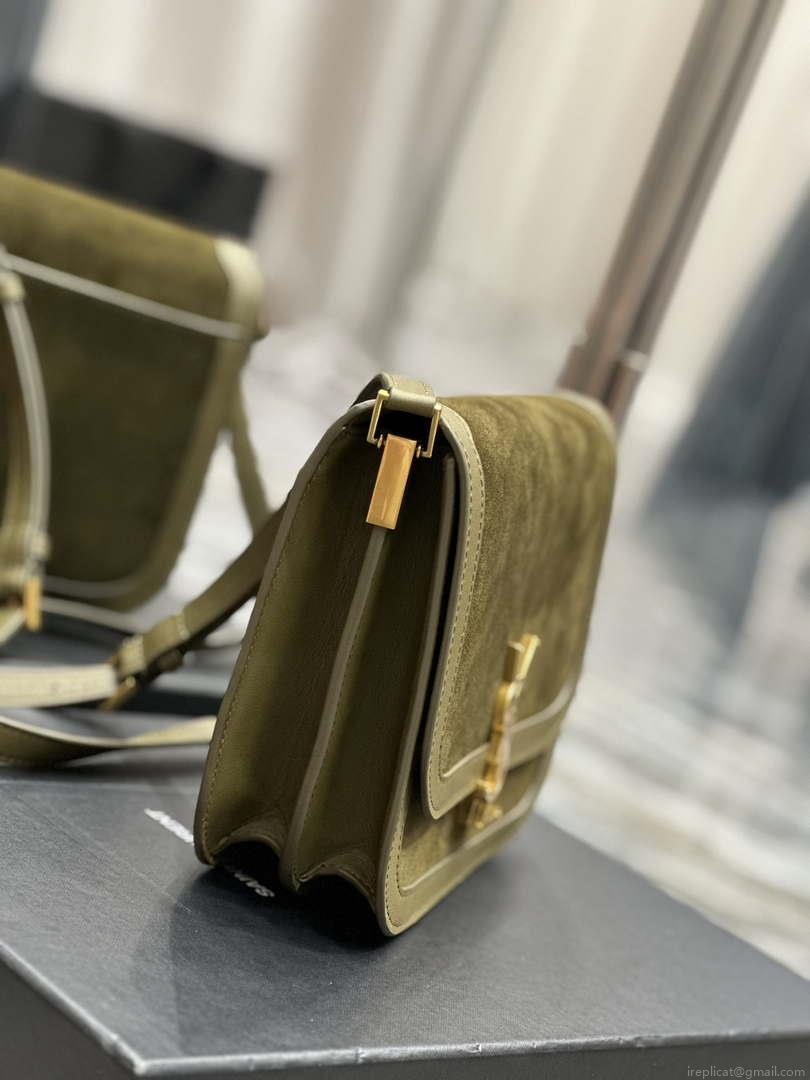 YSL 635025 Saint Laurent Solferino Medium Soft Satchel In Suede And Smooth Leather Green