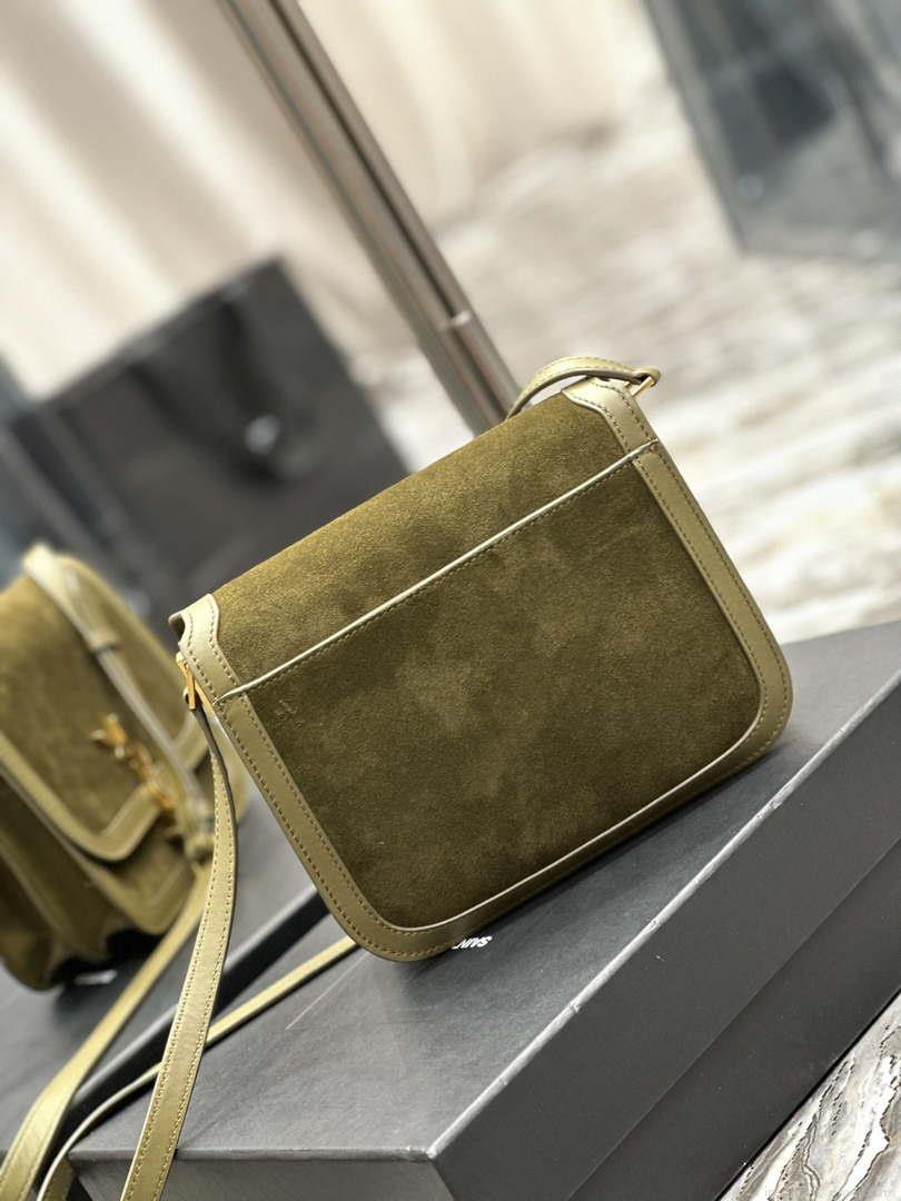 YSL 635025 Saint Laurent Solferino Medium Soft Satchel In Suede And Smooth Leather Green