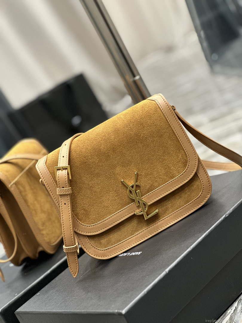 YSL 635025 Saint Laurent Solferino Medium Soft Satchel In Suede And Smooth Leather Brown