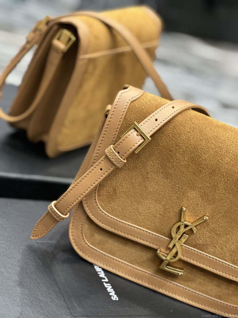 YSL 635025 Saint Laurent Solferino Medium Soft Satchel In Suede And Smooth Leather Brown