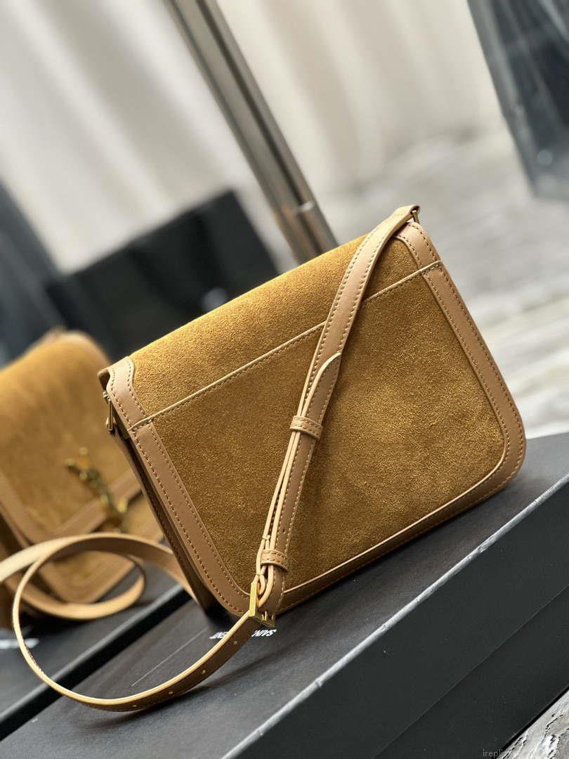 YSL 635025 Saint Laurent Solferino Medium Soft Satchel In Suede And Smooth Leather Brown