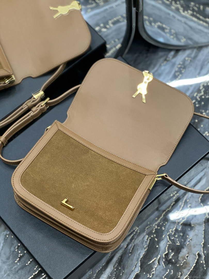 YSL 635025 Saint Laurent Solferino Medium Soft Satchel In Suede And Smooth Leather Brown