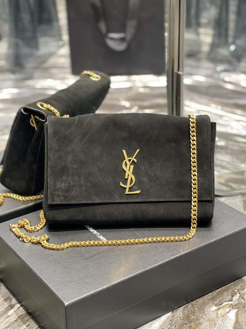 YSL 553804 Saint Laurent Reversible Medium Kate in Suede Black