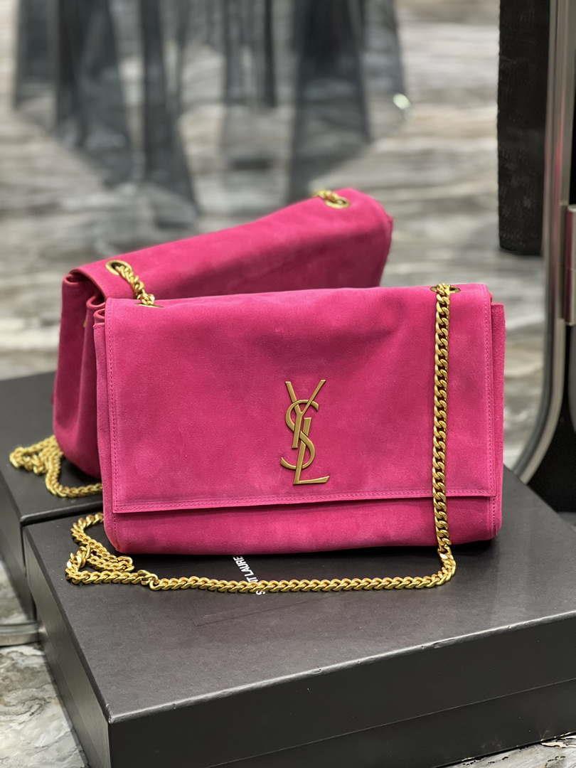 YSL 553804 Saint Laurent Reversible Medium Kate in Suede Rose Red