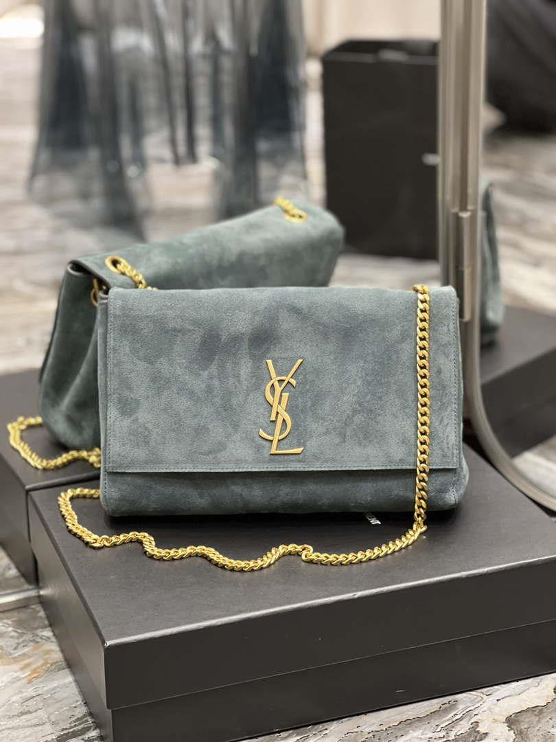 YSL 553804 Saint Laurent Reversible Medium Kate in Suede Blue