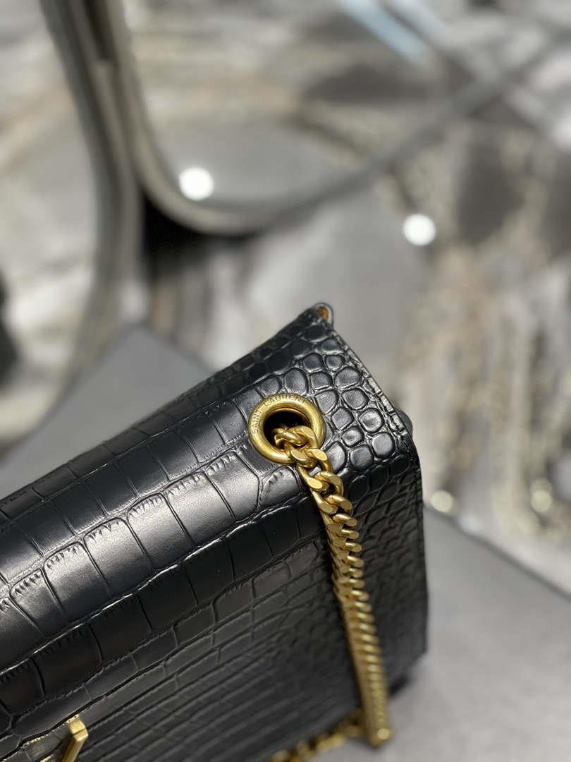 YSL 553804 Saint Laurent Reversible Medium Kate in Crocodile Leather Black