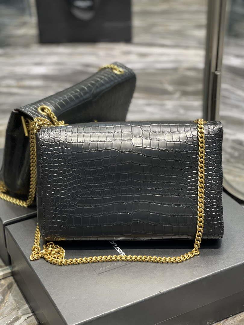 YSL 553804 Saint Laurent Reversible Medium Kate in Crocodile Leather Black