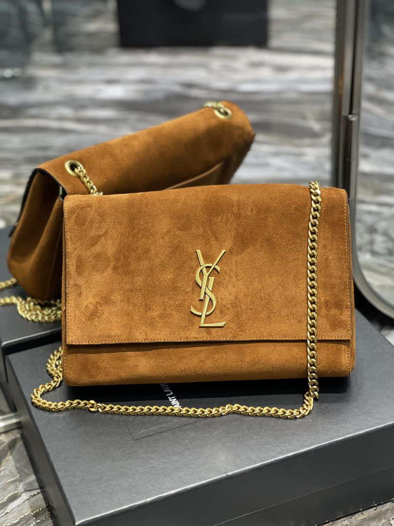 YSL 553804 Saint Laurent Reversible Medium Kate in Crocodile Leather Black