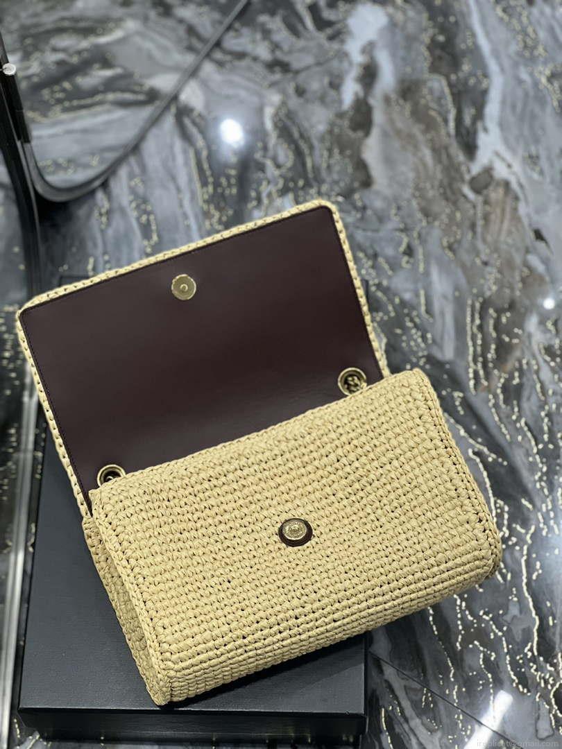 YSL 553804 Saint Laurent Medium Kate in Raffia with Brown Leather