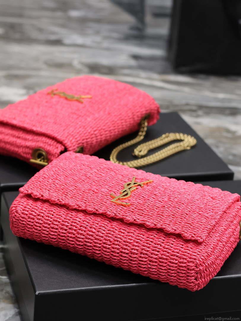 YSL 553804 Saint Laurent Medium Kate in Rose Red Raffia