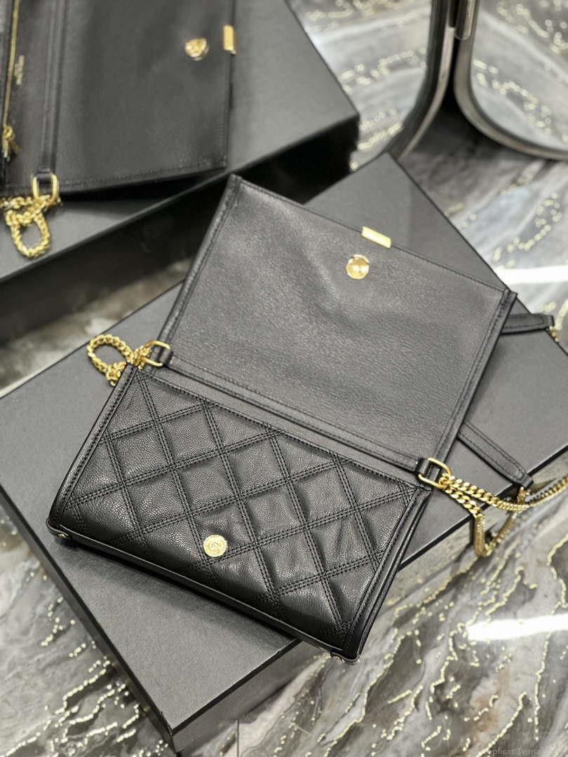 YSL 585031 Saint Laurent Becky Chain Shoulder Bag Leather Black
