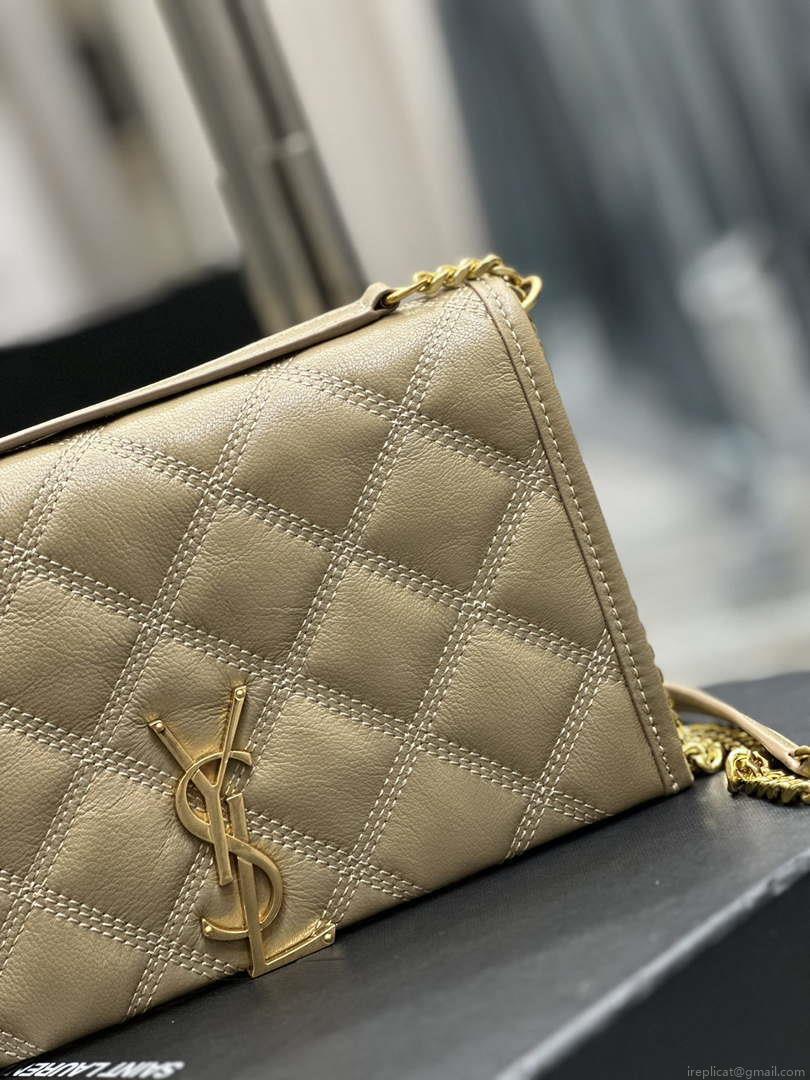 YSL 585031 Saint Laurent Becky Chain Shoulder Bag Leather Apricot