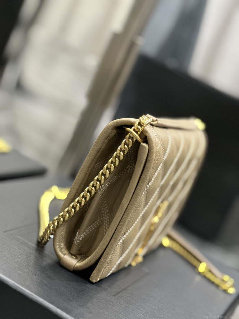 YSL 585031 Saint Laurent Becky Chain Shoulder Bag Leather Apricot