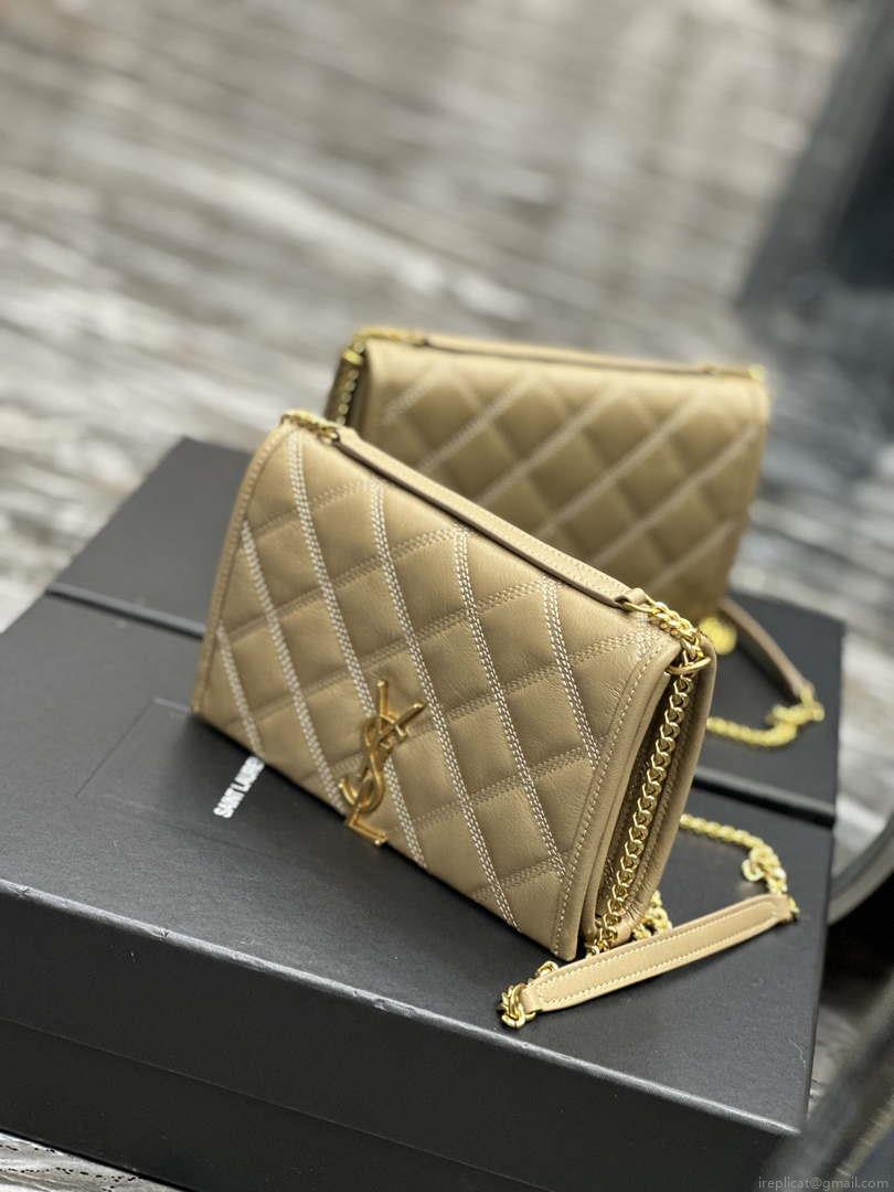 YSL 585031 Saint Laurent Becky Chain Shoulder Bag Leather Apricot
