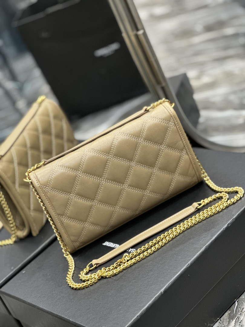 YSL 585031 Saint Laurent Becky Chain Shoulder Bag Leather Apricot