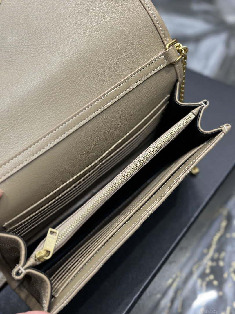YSL 585031 Saint Laurent Becky Chain Shoulder Bag Leather Apricot