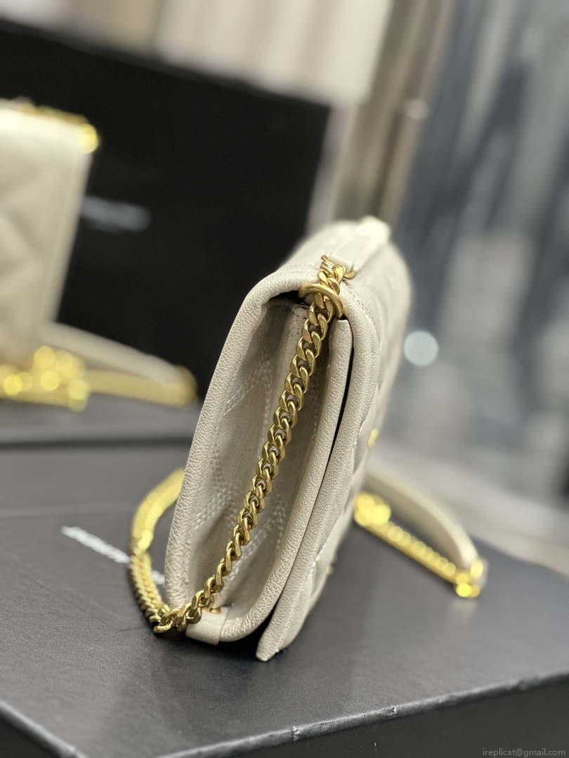 YSL 585031 Saint Laurent Becky Chain Shoulder Bag Leather White
