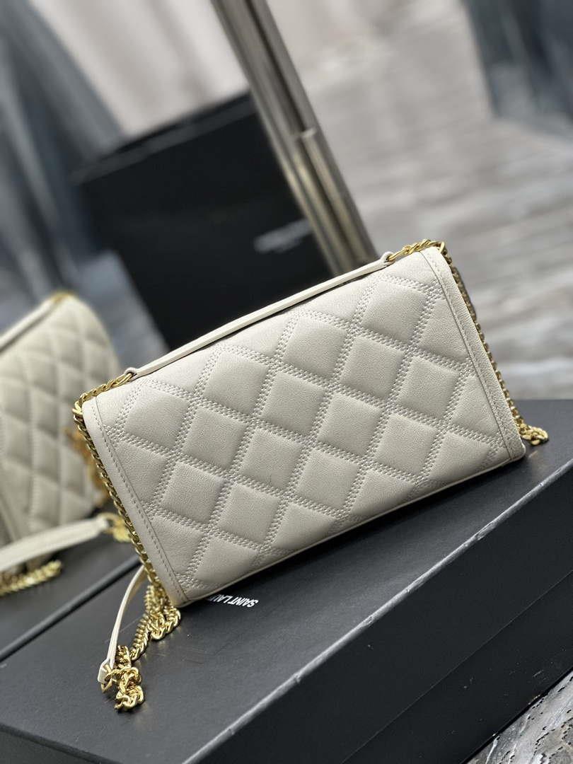 YSL 585031 Saint Laurent Becky Chain Shoulder Bag Leather White