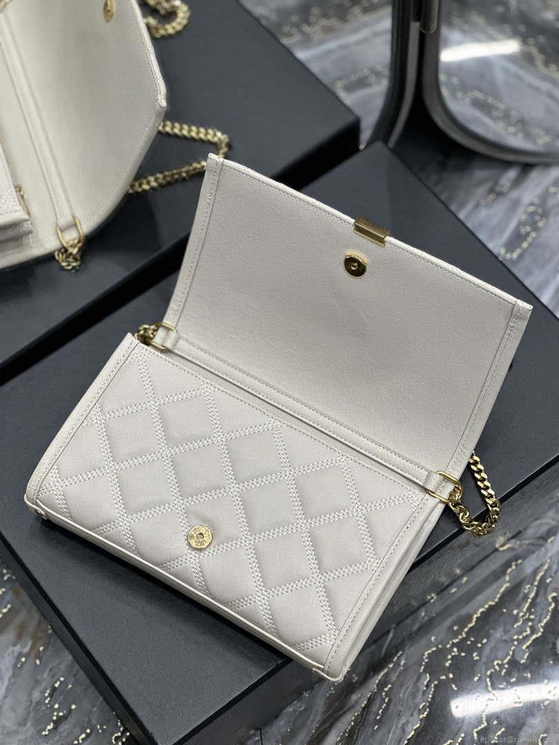 YSL 585031 Saint Laurent Becky Chain Shoulder Bag Leather White