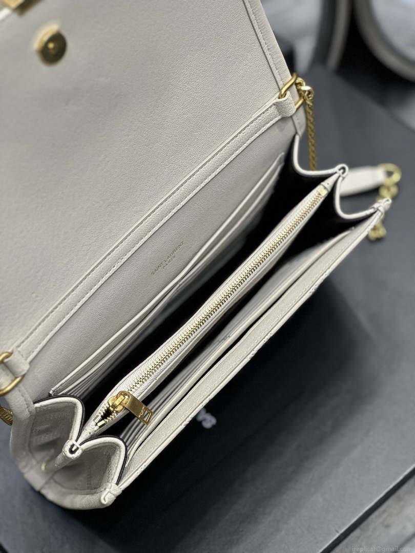 YSL 585031 Saint Laurent Becky Chain Shoulder Bag Leather White