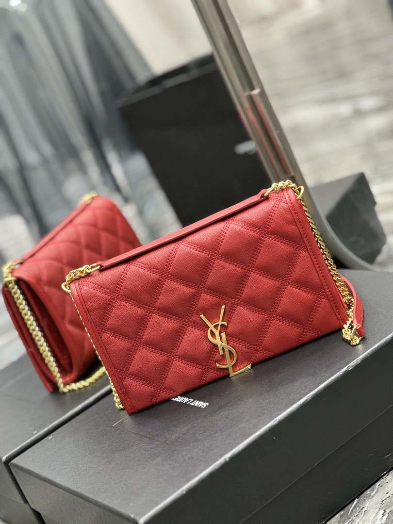 YSL 585031 Saint Laurent Becky Chain Shoulder Bag Leather Red