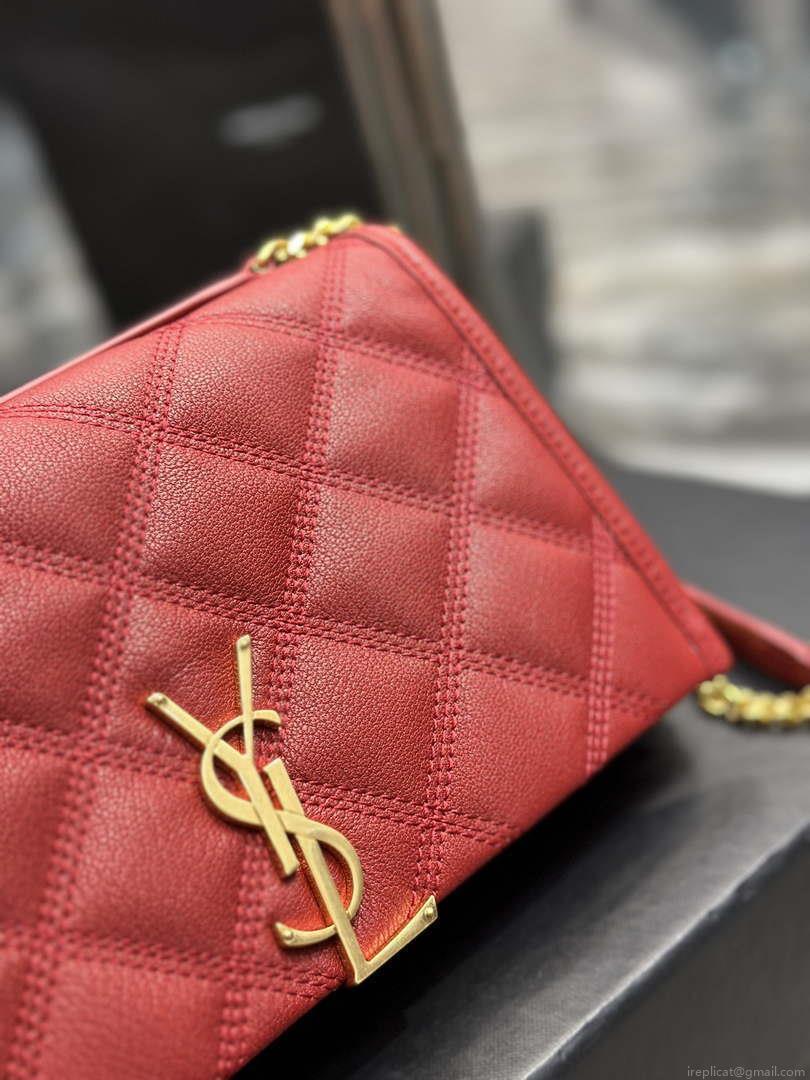 YSL 585031 Saint Laurent Becky Chain Shoulder Bag Leather Red
