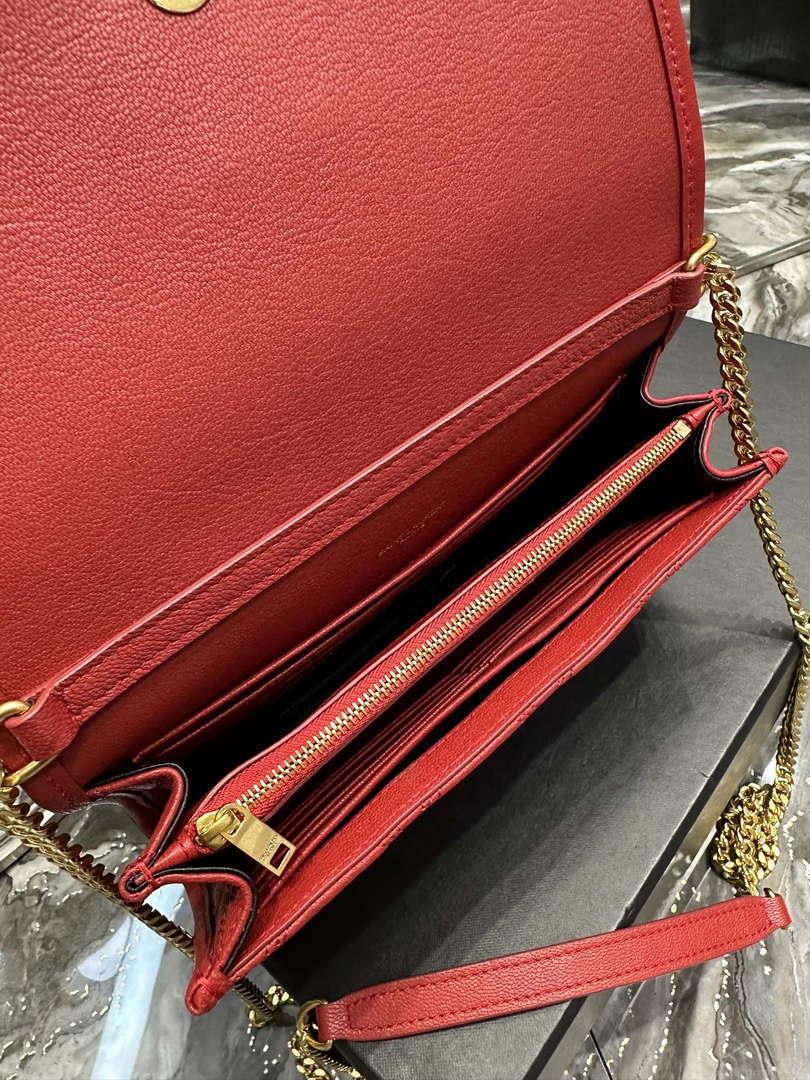 YSL 585031 Saint Laurent Becky Chain Shoulder Bag Leather Red