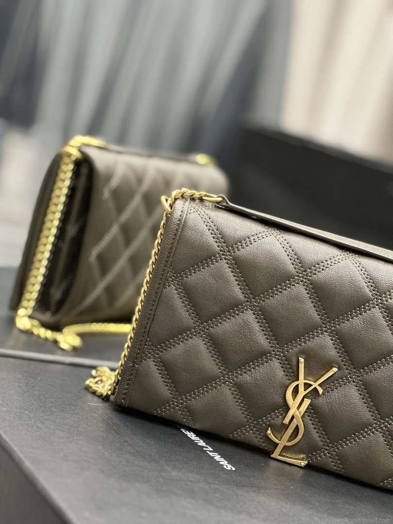 YSL 585031 Saint Laurent Becky Chain Shoulder Bag Leather Gray