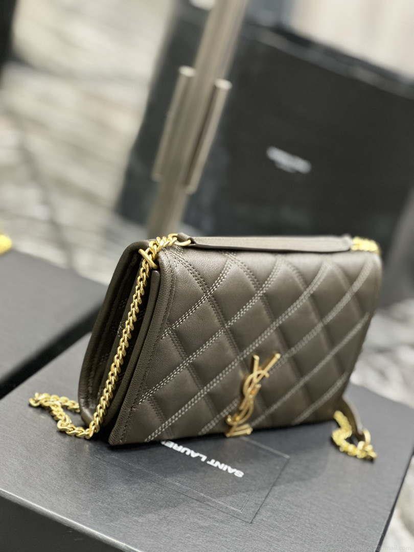 YSL 585031 Saint Laurent Becky Chain Shoulder Bag Leather Gray