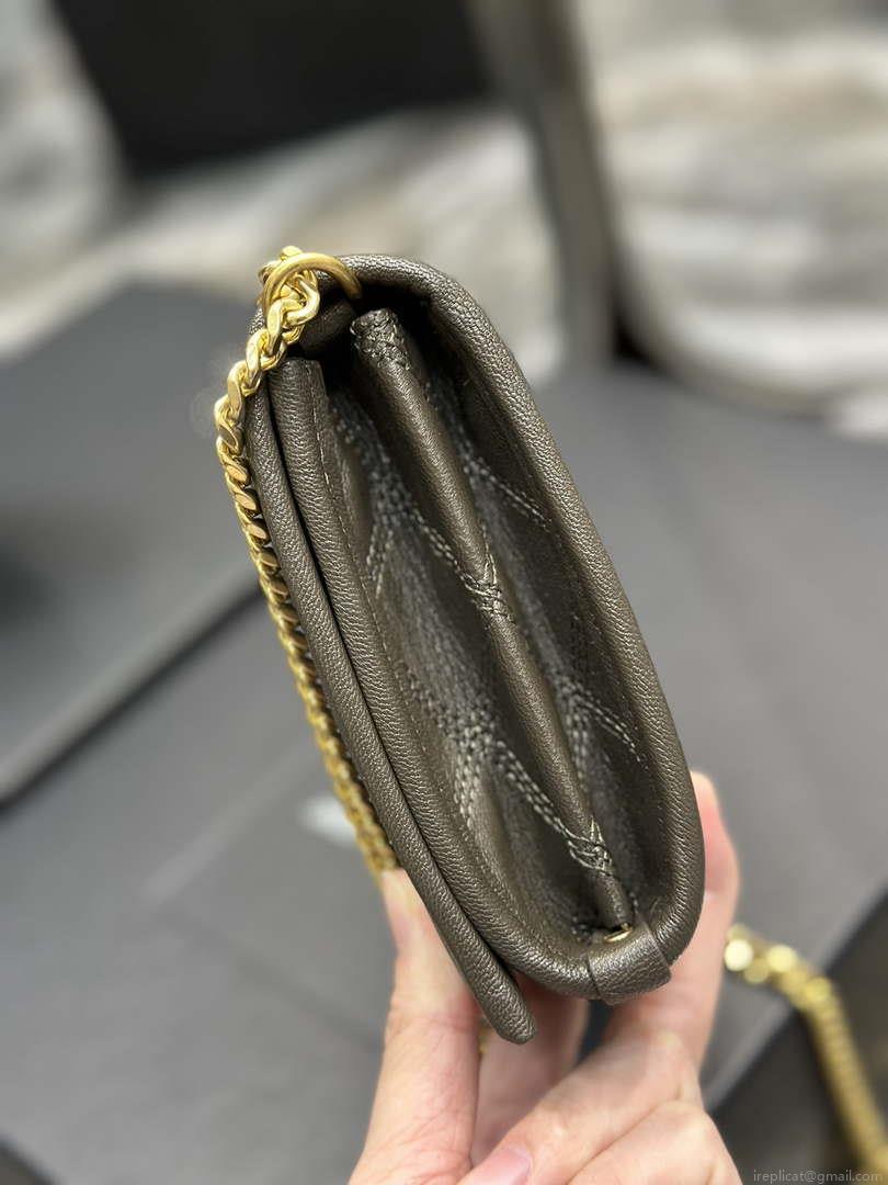 YSL 585031 Saint Laurent Becky Chain Shoulder Bag Leather Gray