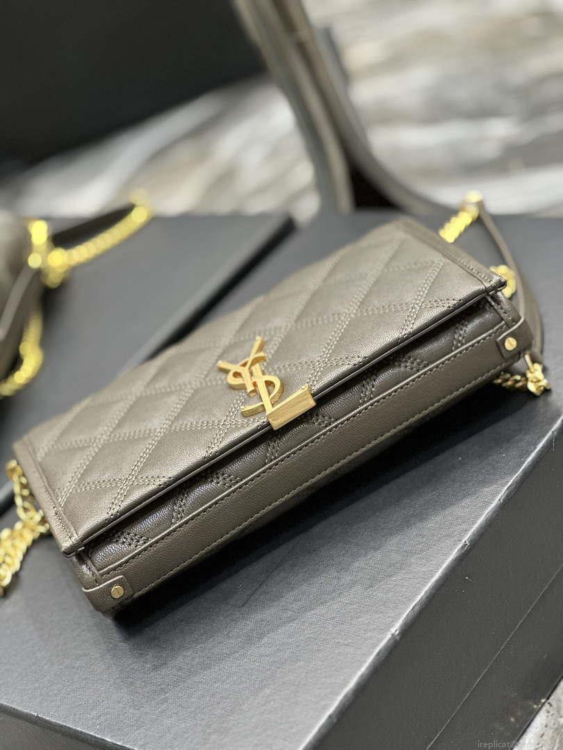 YSL 585031 Saint Laurent Becky Chain Shoulder Bag Leather Gray