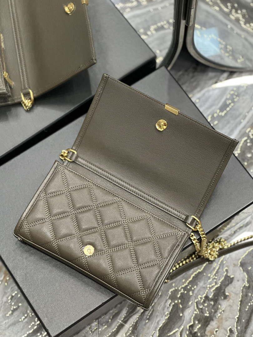 YSL 585031 Saint Laurent Becky Chain Shoulder Bag Leather Gray