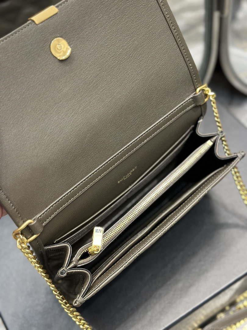 YSL 585031 Saint Laurent Becky Chain Shoulder Bag Leather Gray