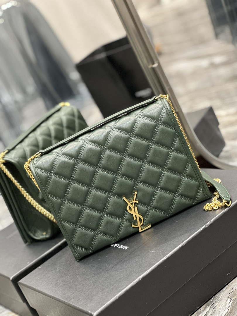 YSL 629246 Saint Laurent Becky Chain Shoulder Bag 25cm Leather Green