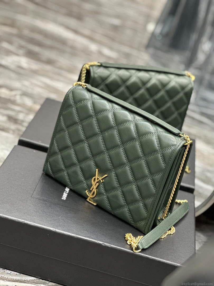 YSL 629246 Saint Laurent Becky Chain Shoulder Bag 25cm Leather Green