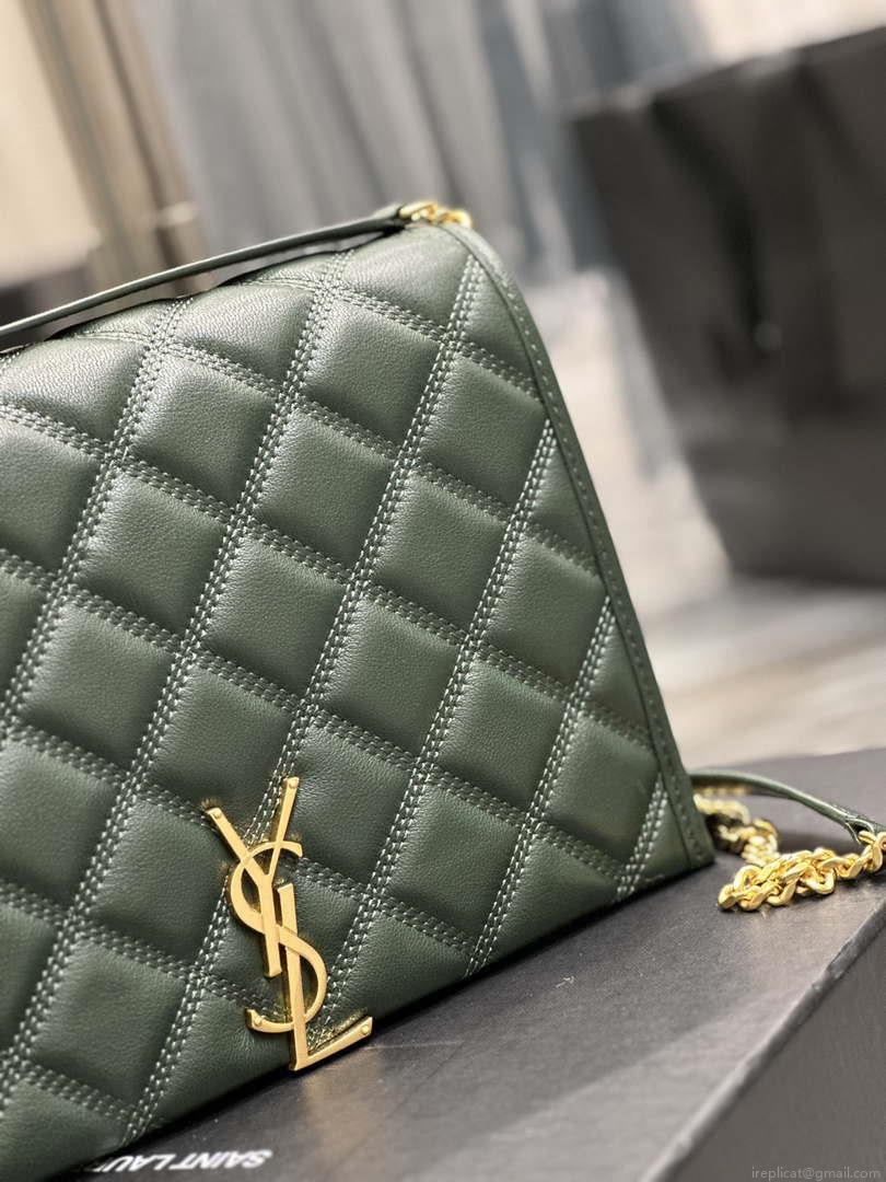 YSL 629246 Saint Laurent Becky Chain Shoulder Bag 25cm Leather Green