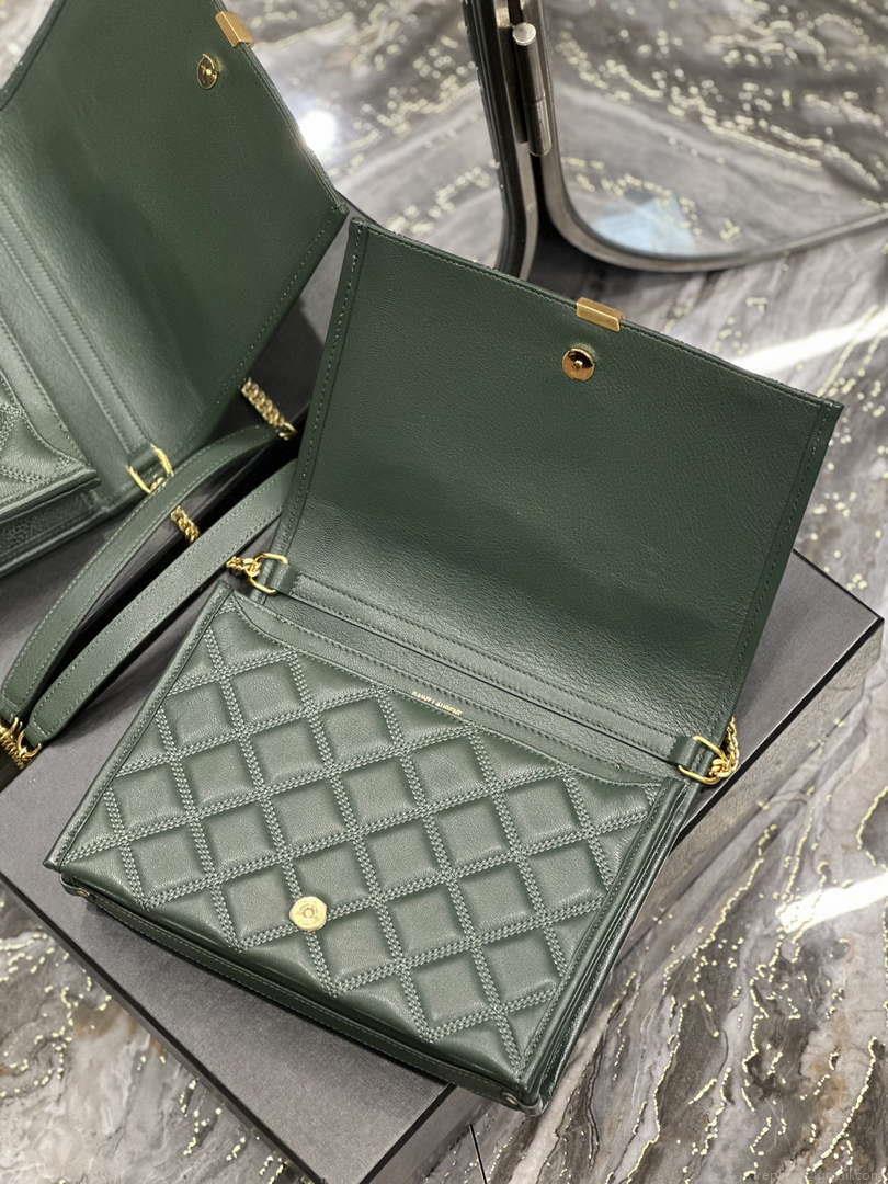 YSL 629246 Saint Laurent Becky Chain Shoulder Bag 25cm Leather Green