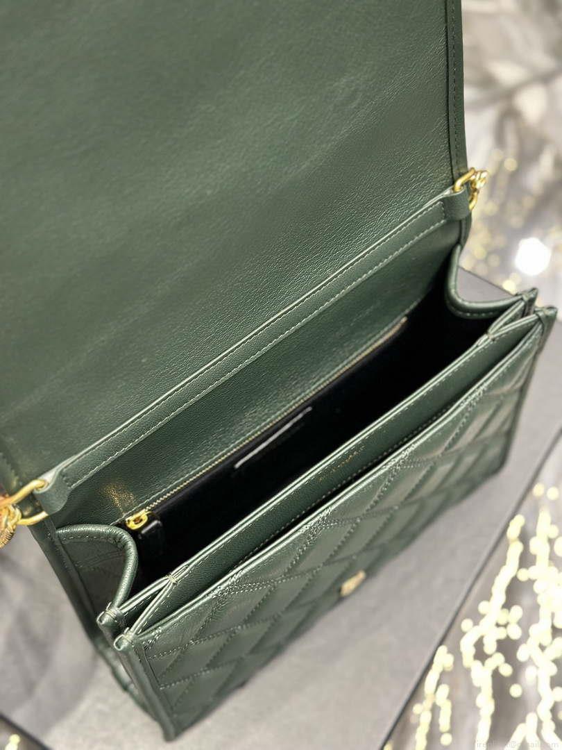 YSL 629246 Saint Laurent Becky Chain Shoulder Bag 25cm Leather Green