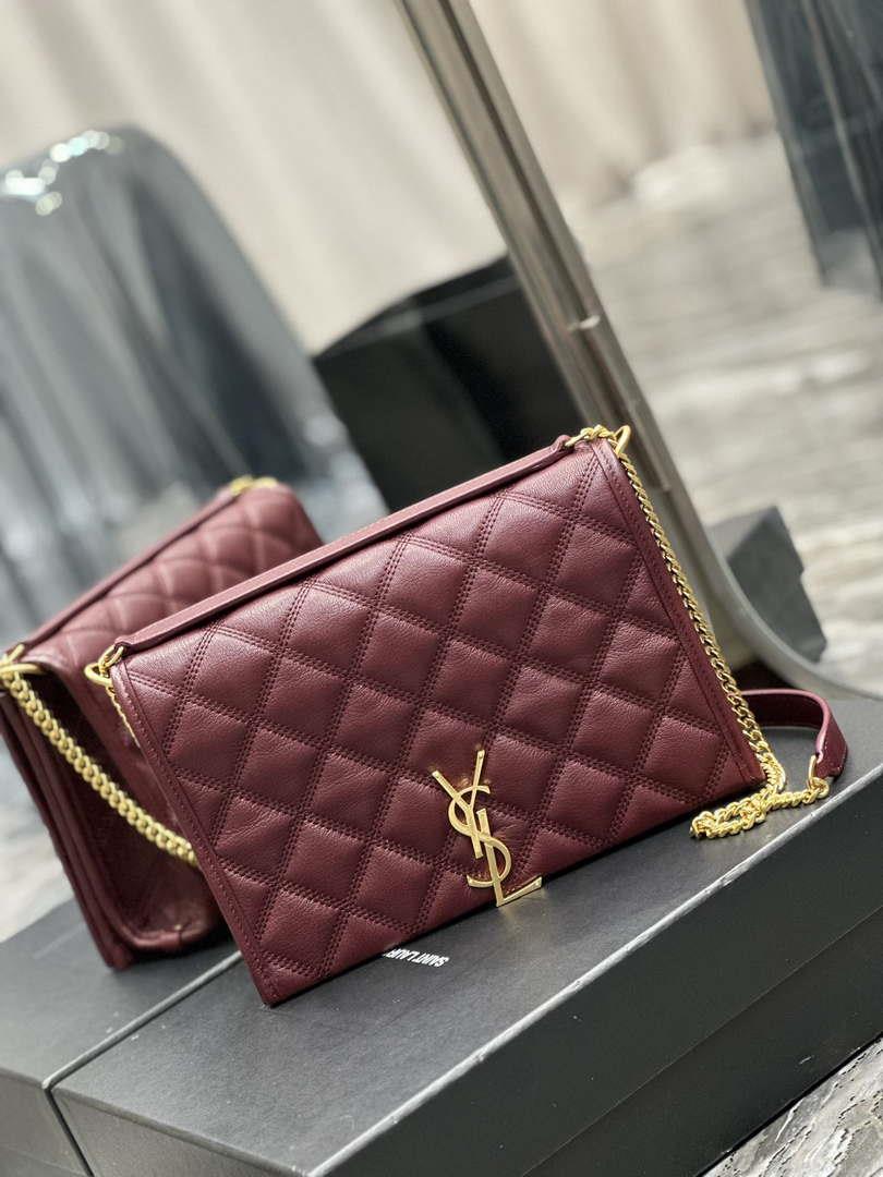 YSL 629246 Saint Laurent Becky Chain Shoulder Bag 25cm Leather Wine Red