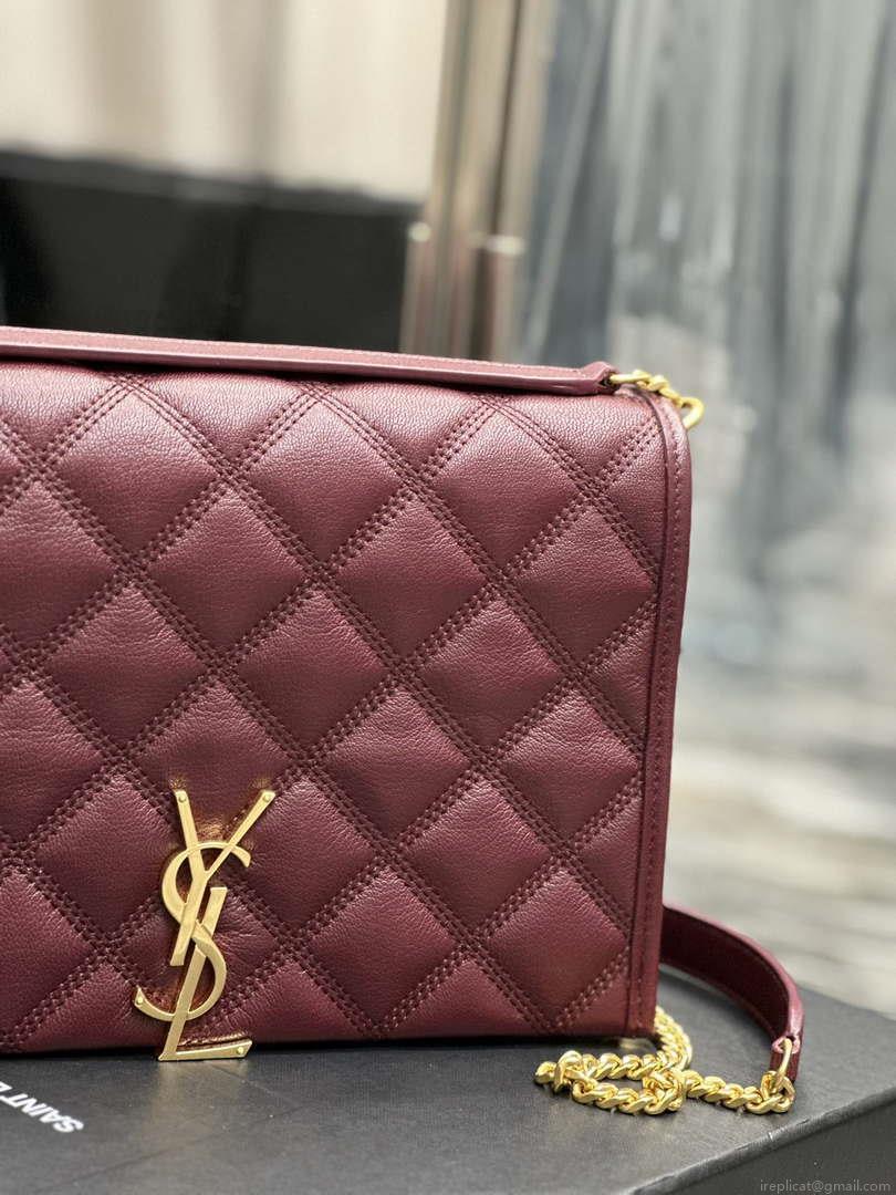 YSL 629246 Saint Laurent Becky Chain Shoulder Bag 25cm Leather Wine Red