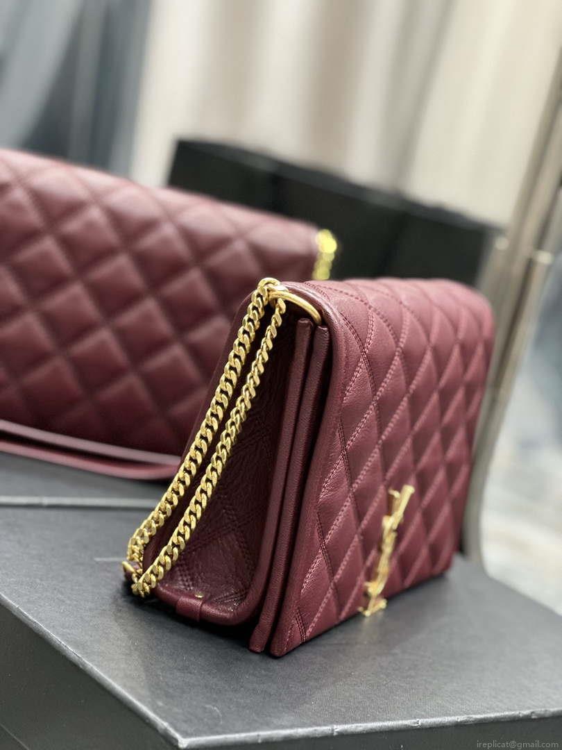 YSL 629246 Saint Laurent Becky Chain Shoulder Bag 25cm Leather Wine Red