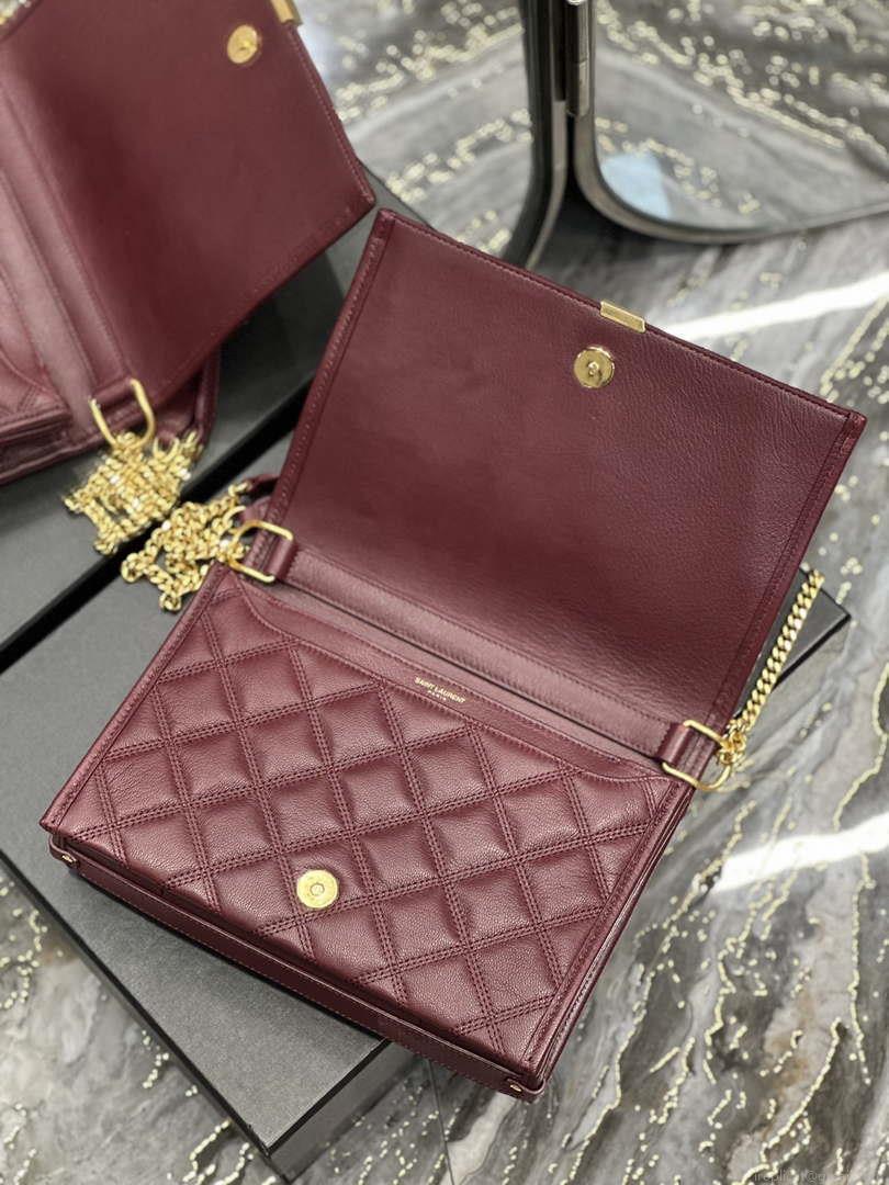 YSL 629246 Saint Laurent Becky Chain Shoulder Bag 25cm Leather Wine Red